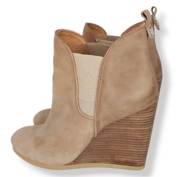 Coach Farah Ankle Boots Oiled Leather Size 10B Taupe Beige Wedge ASO Teen Wolf - Picture 10 of 13